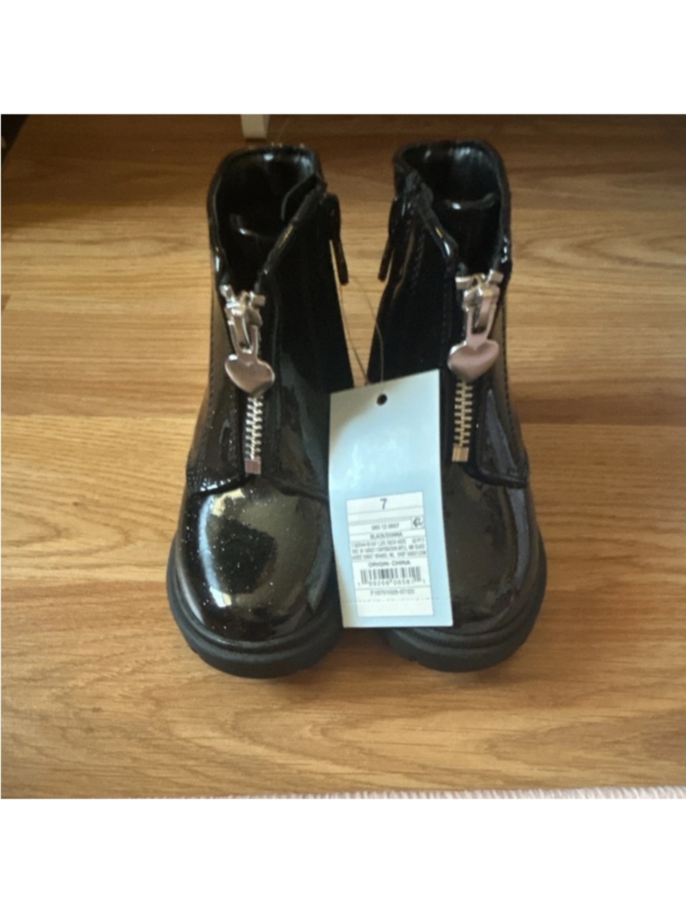 Cat & Jack Black Patent Toddler Boots with Heart Zippers